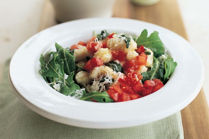 Cooking Vegetarian Gnocchi with sage brown butter and rocket (vegetarian)