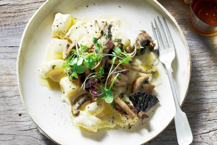Cooking Vegetarian Gnocchi with truffled mushrooms