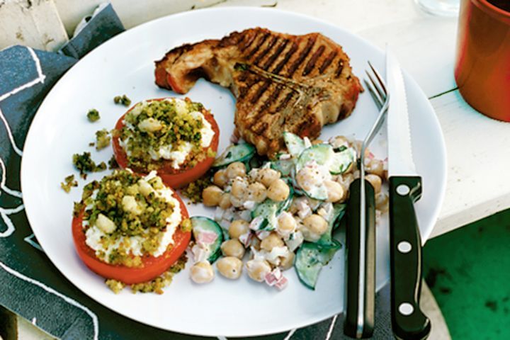 Cooking Vegetarian Grilled tomatoes with pesto breadcrumbs