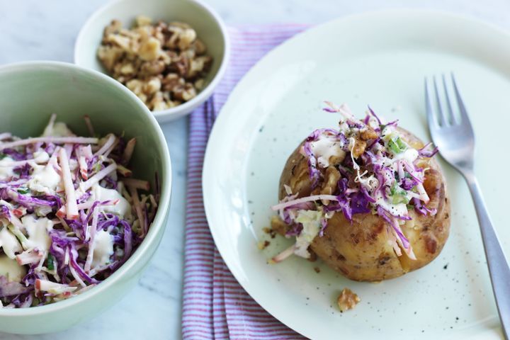 Cooking Vegetarian Jacket potato with apple coleslaw