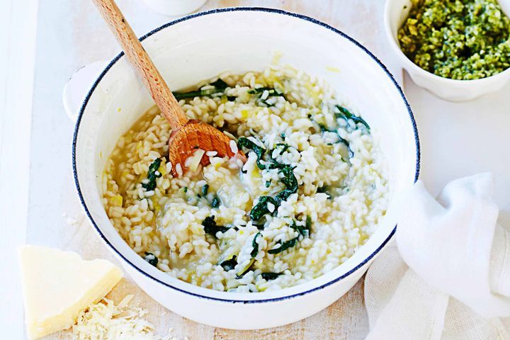 Cooking Vegetarian Kale risotto