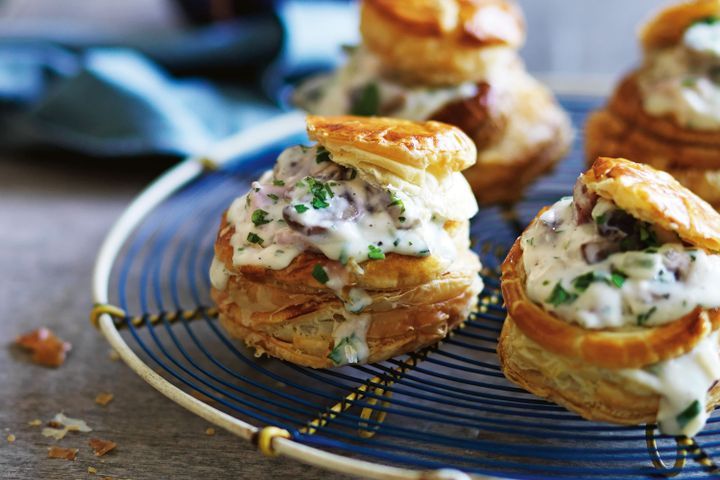 Cooking Vegetarian Manus ham and mushroom vol au vents