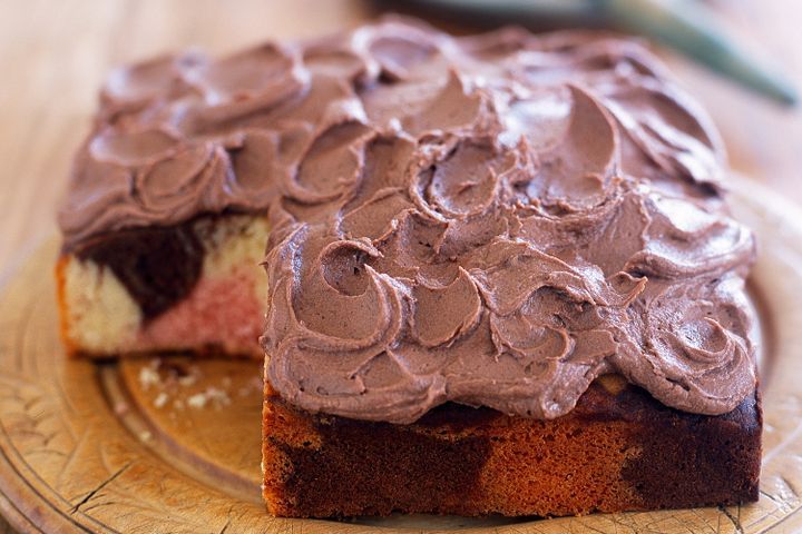 Cooking Vegetarian Marble cake with chocolate frosting