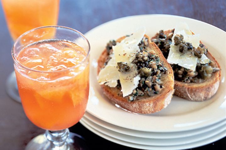 Cooking Vegetarian Marinated eggplant, parmesan & fried caper bruschetta