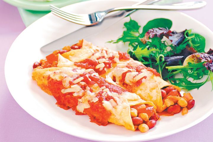 Cooking Vegetarian Mexican bean enchiladas