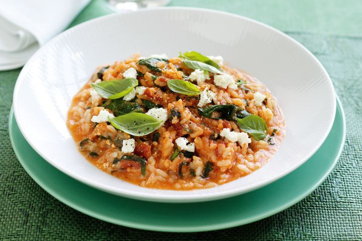 Cooking Vegetarian Microwave tomato, ricotta and spinach risotto