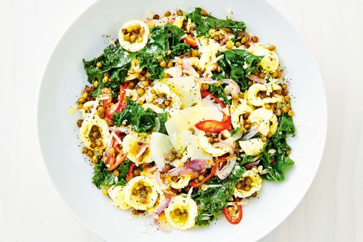 Cooking Vegetarian Orecchiette with lentils and chilli