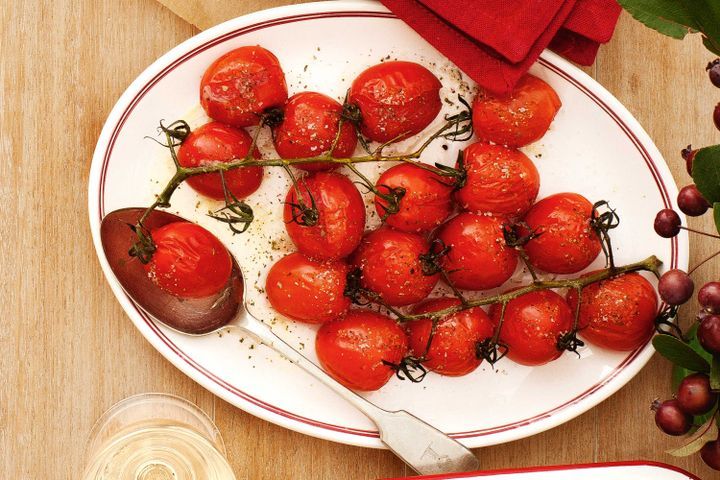 Cooking Vegetarian Oven-roasted tomatoes with wild herb salt
