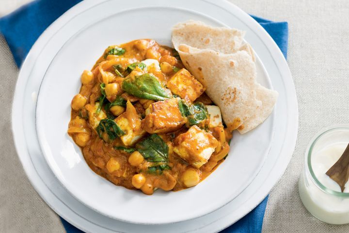 Cooking Vegetarian Paneer, spinach & chickpea curry