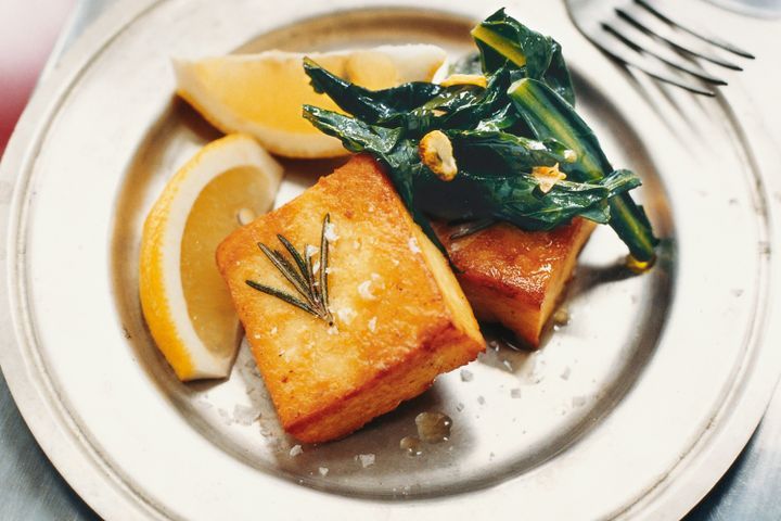 Cooking Vegetarian Panelle with wilted greens
