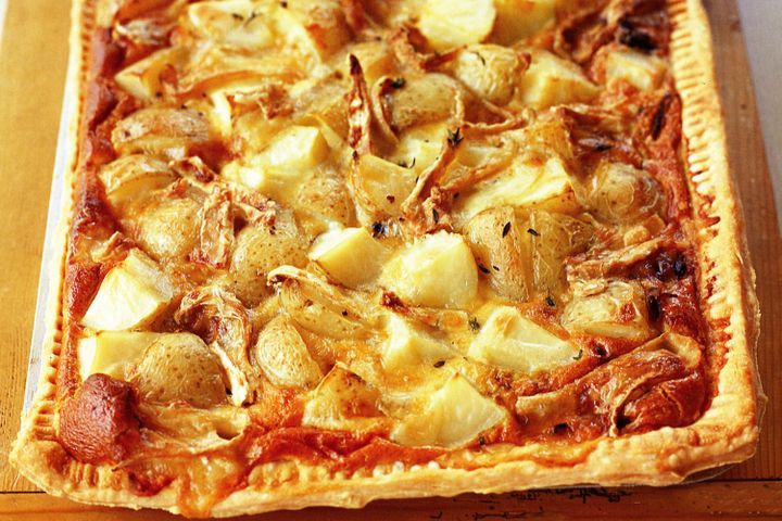 Cooking Vegetarian Potato, onion & brie tart