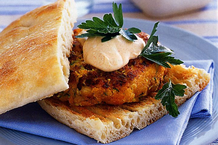 Cooking Vegetarian Pumpkin, chickpea and zucchini burger