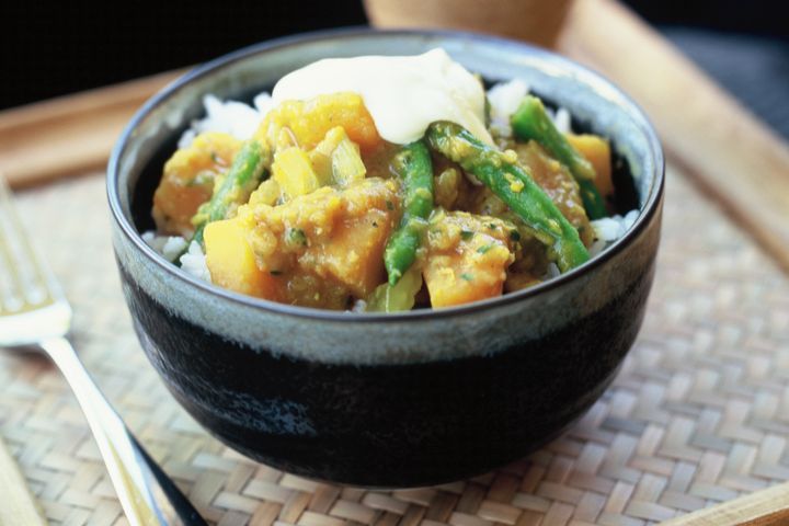 Cooking Vegetarian Pumpkin & lentil stew (vegetarian)