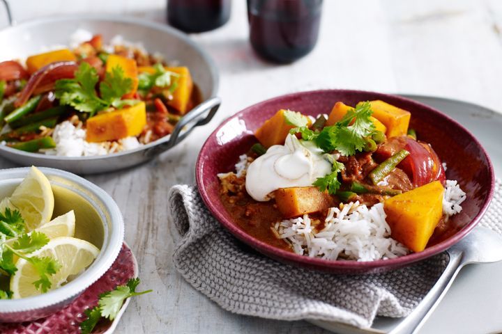 Cooking Vegetarian Pumpkin rogan josh with cumin raita