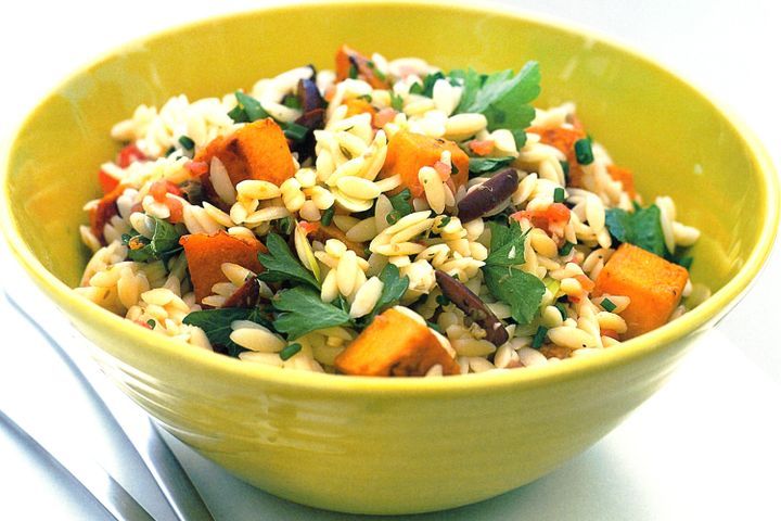 Cooking Vegetarian Risoni, pumpkin & green shallot salad