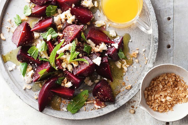 Cooking Vegetarian Roast beetroot with fetta and hazelnut dukkah