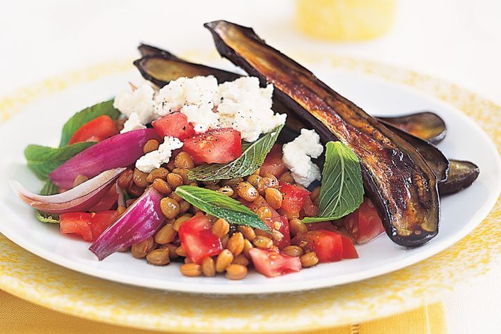 Cooking Vegetarian Roast eggplant & lentil salad