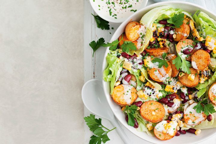 Cooking Vegetarian Roast potato salad with spicy buttermilk dressing