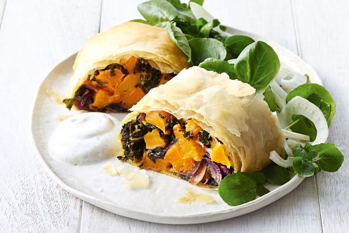 Cooking Vegetarian Roast pumpkin and goats cheese parcels