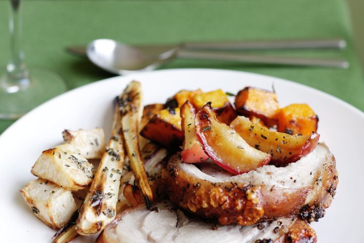 Cooking Vegetarian Roast pumpkin with herb and garlic oil