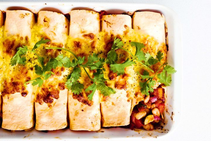 Cooking Vegetarian Roast vegetable and white bean enchiladas