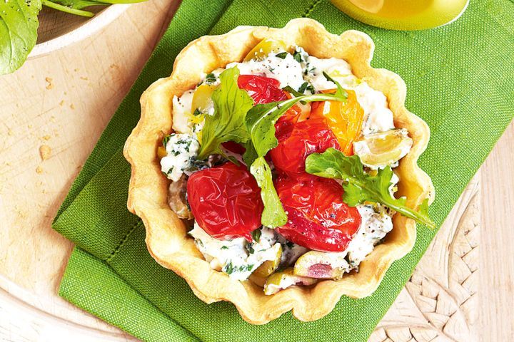 Cooking Vegetarian Roasted baby tomato and olive ricotta tarts