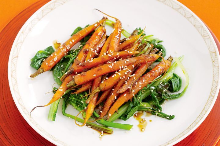 Cooking Vegetarian Roasted carrots with kecap manis & ginger