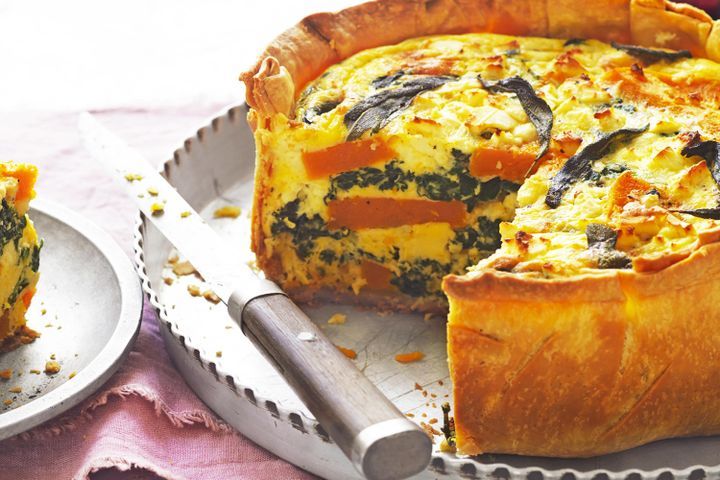 Cooking Vegetarian Roasted pumpkin, feta and sage quiche