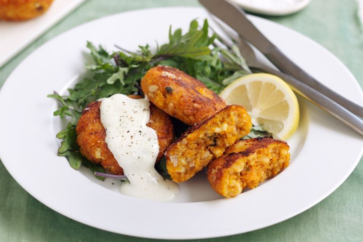 Cooking Vegetarian Roasted pumpkin, sage and couscous fritters