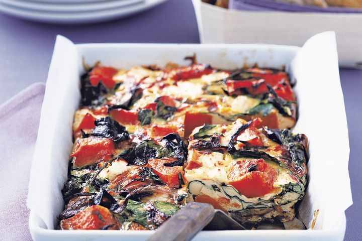 Cooking Vegetarian Roasted pumpkin, spinach and feta slice