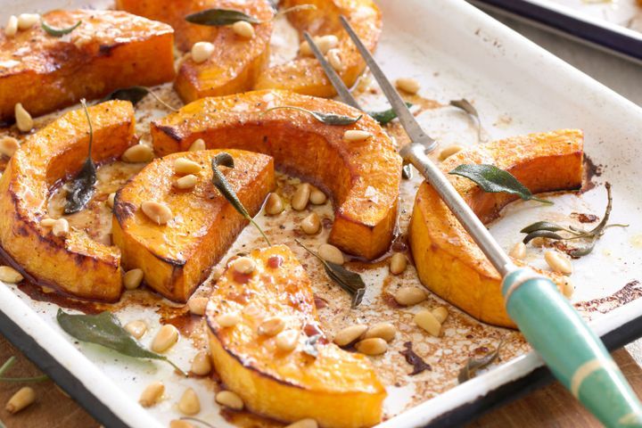 Cooking Vegetarian Roasted pumpkin with pine nuts