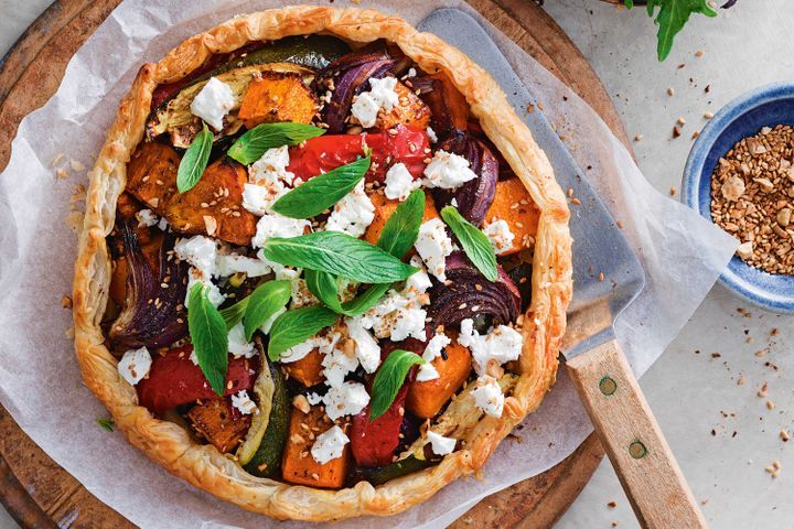 Cooking Vegetarian Roasted vegetable tart with sesame sprinkle