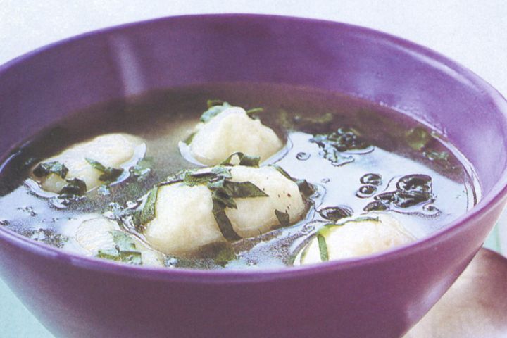 Cooking Vegetarian Rocket broth with parmesan & potato dumplings