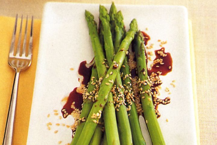 Cooking Vegetarian Sesame asparagus with sweet soy dressing
