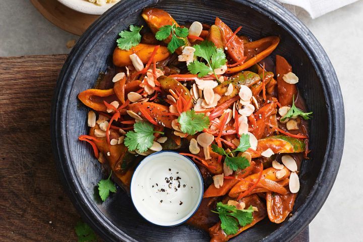 Cooking Vegetarian Spicy African-style vegetable stew