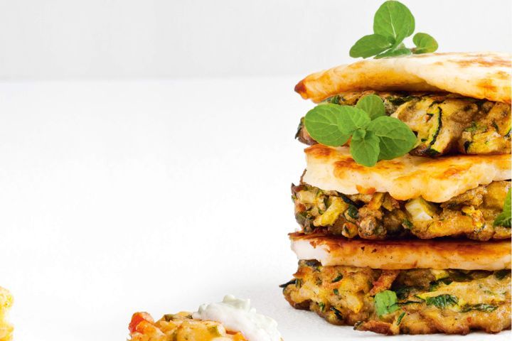 Cooking Vegetarian Spicy zucchini and haloumi stack