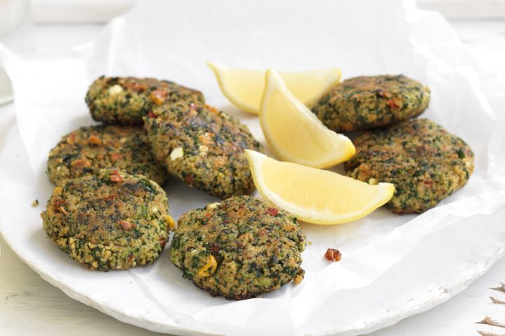 Cooking Vegetarian Spinach and feta couscous fritters