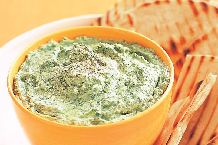 Cooking Vegetarian Spinach & feta dip with grilled flatbread