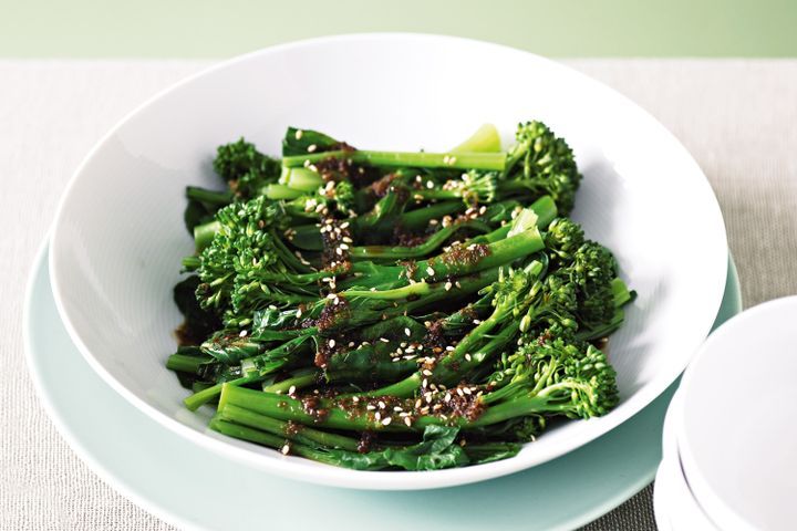 Cooking Vegetarian Steamed Asian greens with honey soy sauce