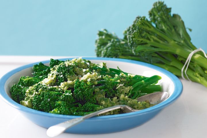 Cooking Vegetarian Steamed broccolini with herbed butter