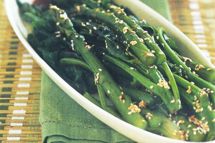 Cooking Vegetarian Steamed sesame greens