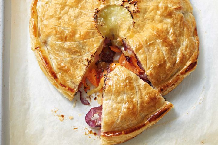 Cooking Vegetarian Sweet potato, onion and cheddar pie