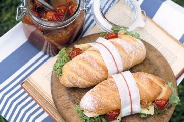 Cooking Vegetarian Swiss cheese and cherry tomato chutney rolls