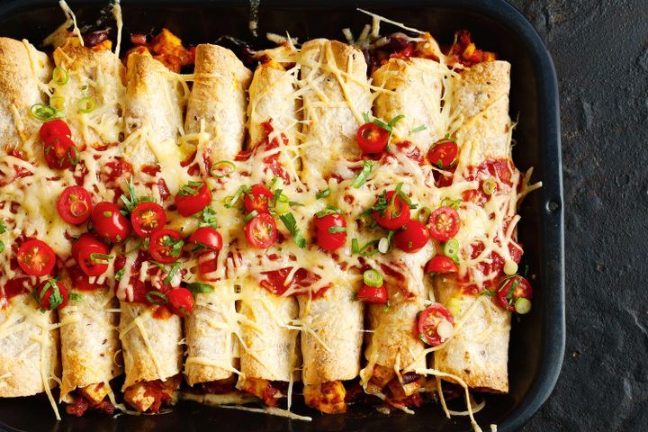 Cooking Vegetarian Tofu chilli enchiladas