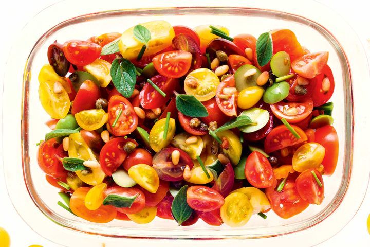 Cooking Vegetarian Tomato, green olive, caper and pine nut salsa