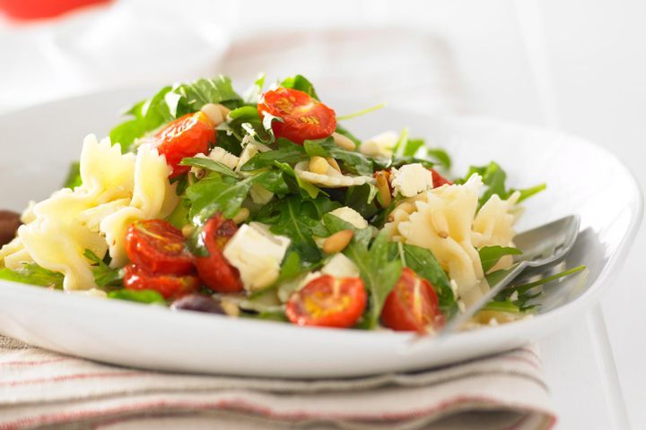 Cooking Vegetarian Tomato, olive, feta and herb pasta salad