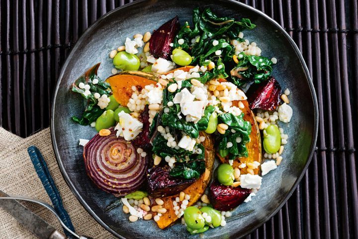 Cooking Vegetarian Warm beetroot and chilli pumpkin pearl couscous salad