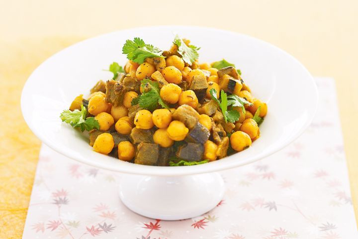 Cooking Vegetarian Warm eggplant and chickpea salsa