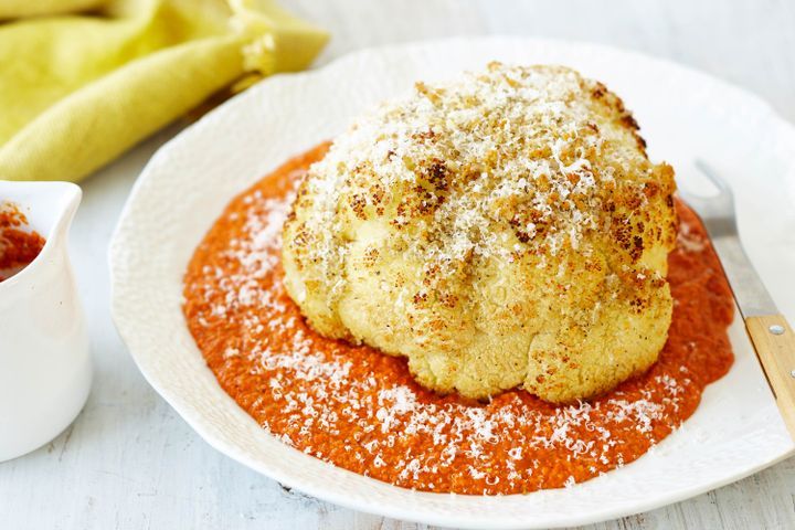 Cooking Vegetarian Whole roasted cauliflower with romesco sauce