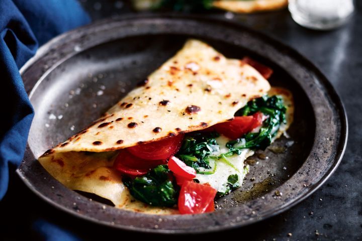 Cooking Vegetarian Yoghurt bread piadina with fontina